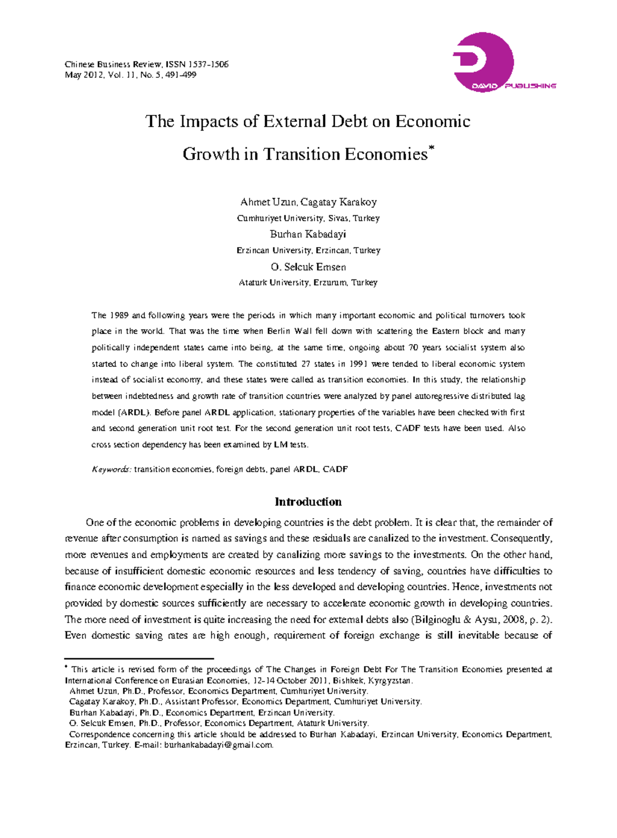 The Effects of External Debt on Economic Growth in Transition Economies ...