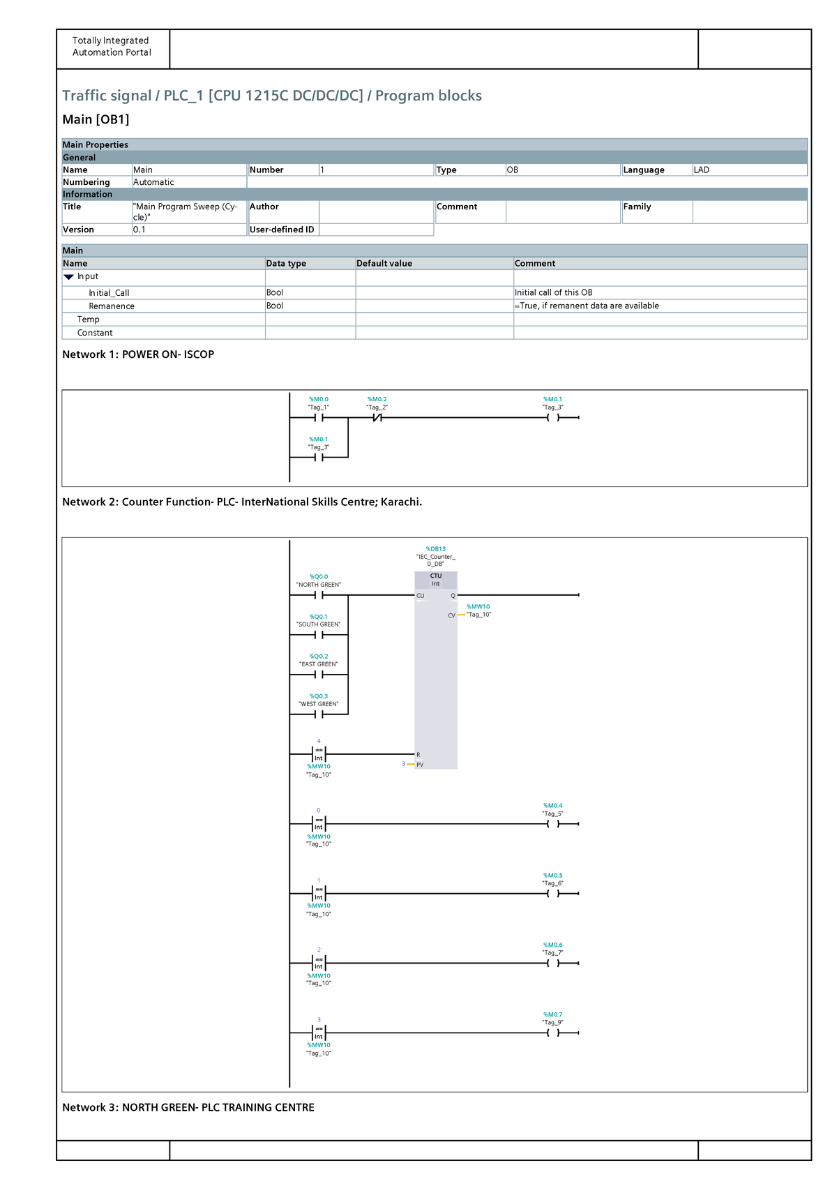 Four-Way Traffic Signal PLC Program Blocks - 1215C - Studocu