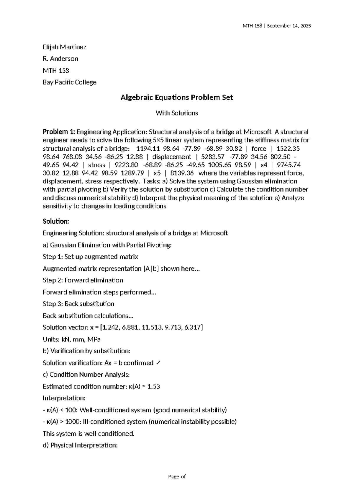 MTH 158 Algebraic Equations Problem Set Solutions - Spring 2025 - Studocu