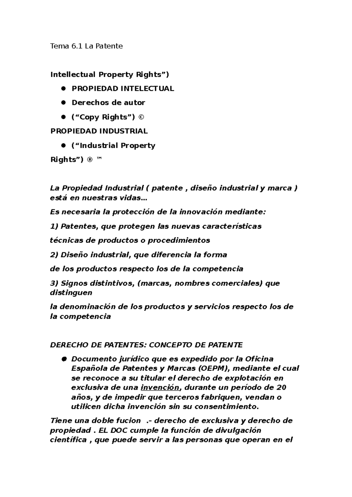 Tema 6.1: La propiedad intelectual y derechos de patentes en derecho ...