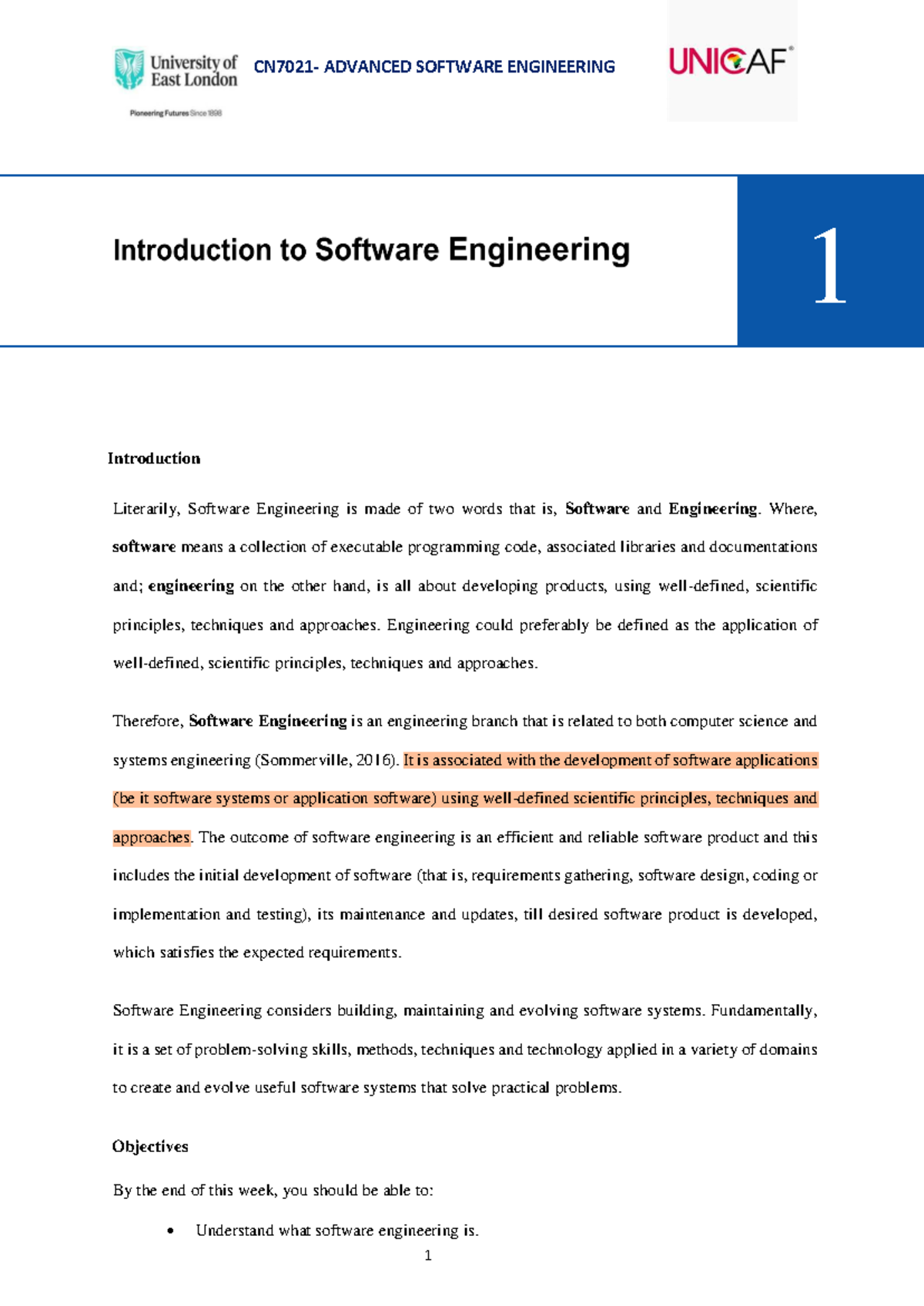 Week 1 Overview: Introduction to Advanced Software Engineering - CN ...