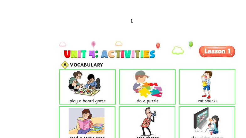 BÀI TẬP UNIT 4: ACTIVITIES Lesson 1 - Vocabulary & Exercises - Studocu