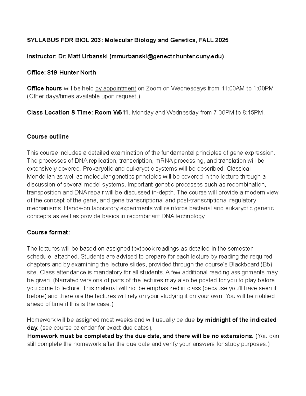 BIOL 203: Molecular Biology & Genetics Syllabus - Fall 2025 - Studocu