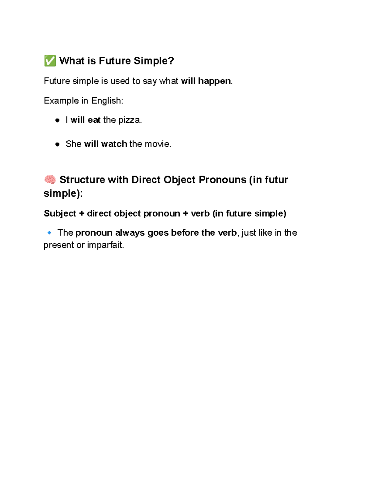 What is Future Simple & Proche: Direct Object Pronouns Explained - Studocu