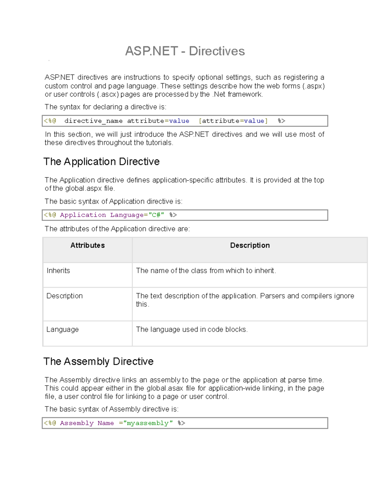 ASP Directive example - ASP - Directives ASP directives are ...