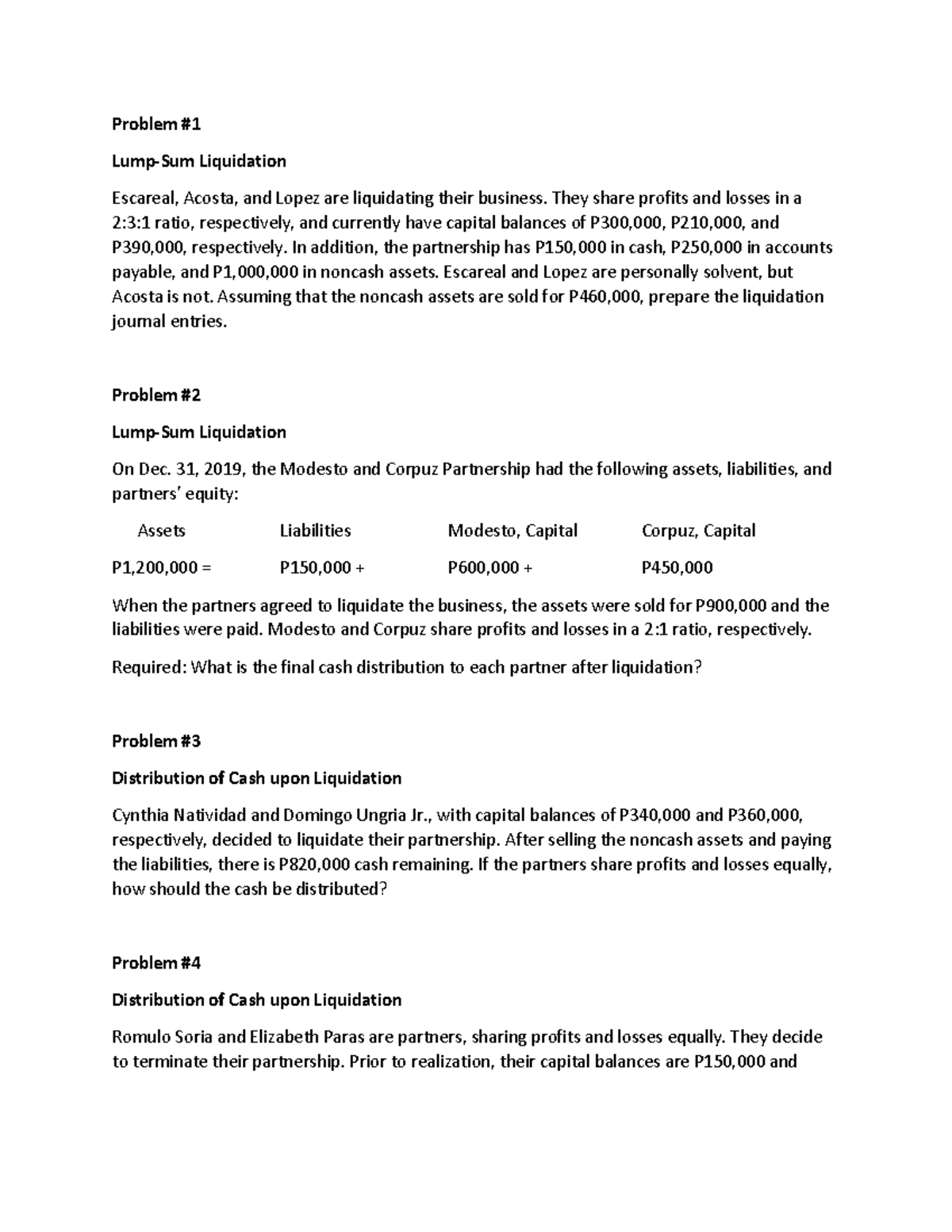Chapter 5.2 Graded Problem: Liquidation and Cash Distribution - Studocu