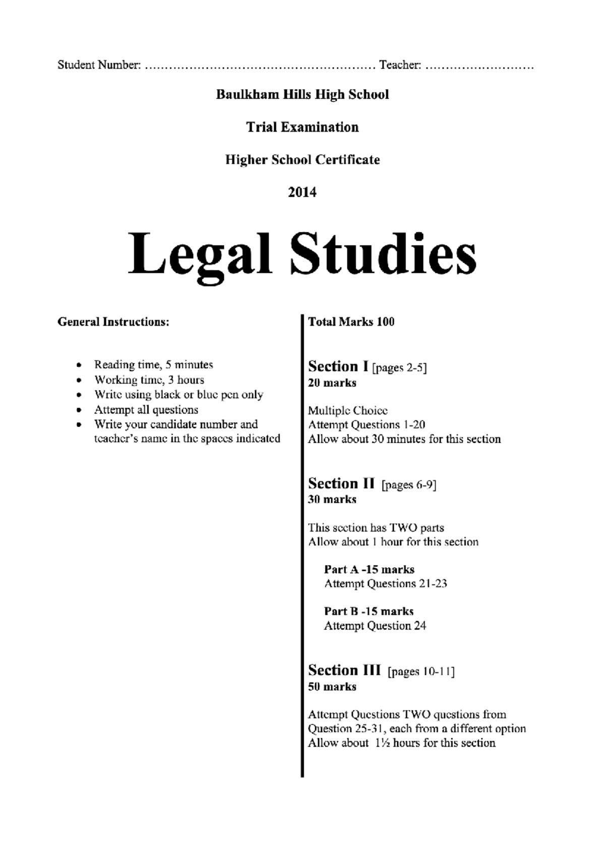 Baulkham Hills HSC Trial Exam 2014: Legal Studies Overview and ...