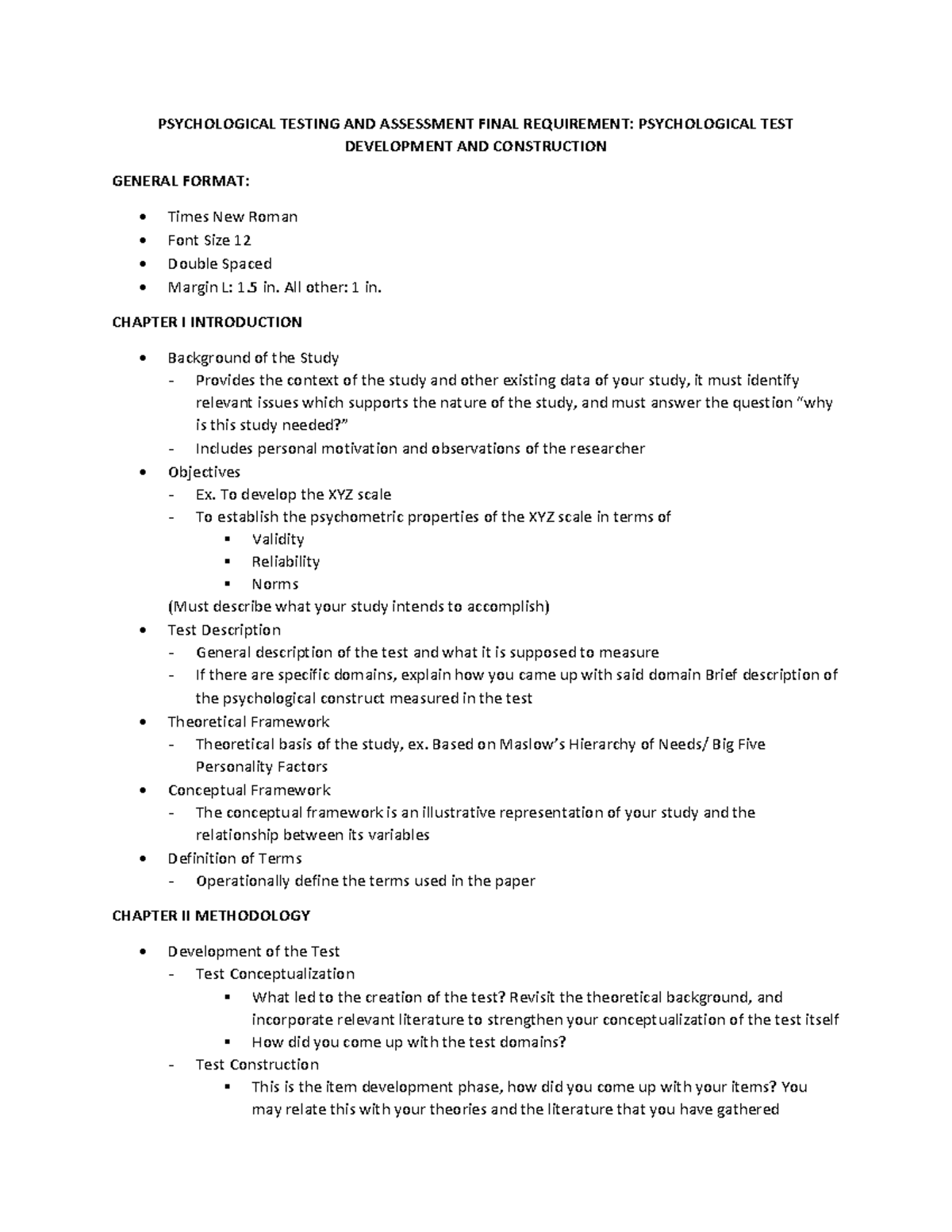 TEST DEV Format - TESTDEV - PSYCHOLOGICAL TESTING AND ASSESSMENT FINAL ...