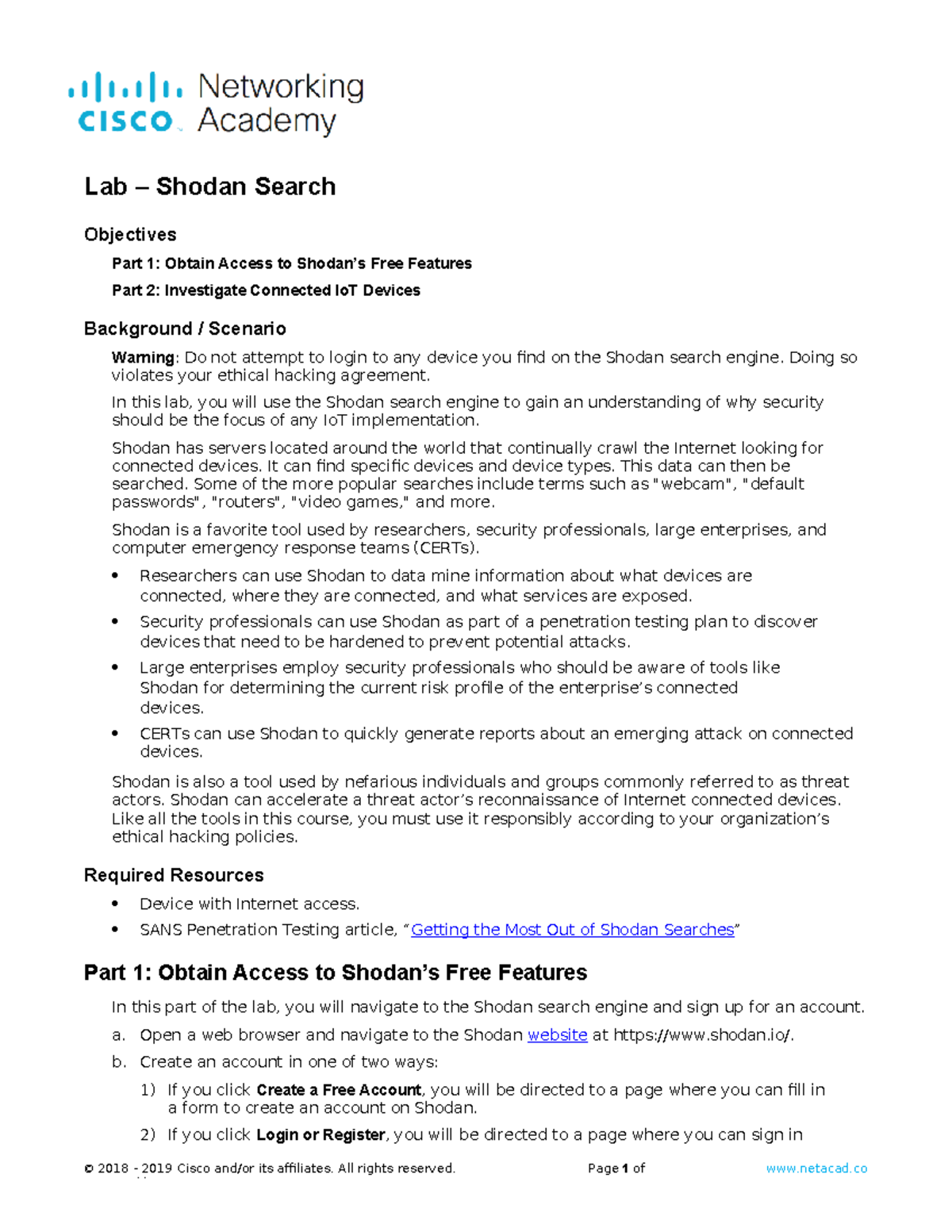 1.1.1.6 Lab - Exploring Shodan for Internet Device Security - Studocu