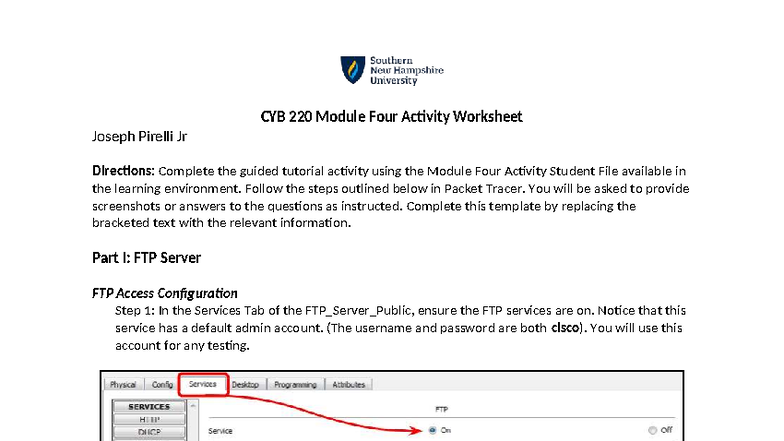 CYB 220 Module 4 Activity: FTP & Firewall Configuration Guide - Studocu