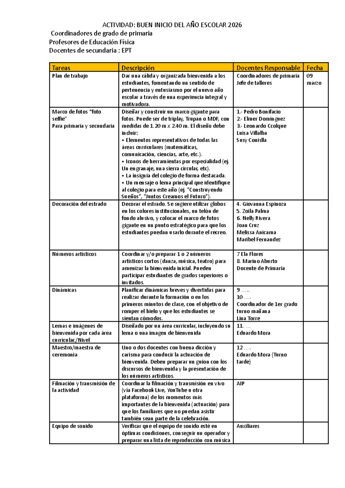 Plan de Actividades para un Buen Inicio del Año Escolar 2026 - Studocu