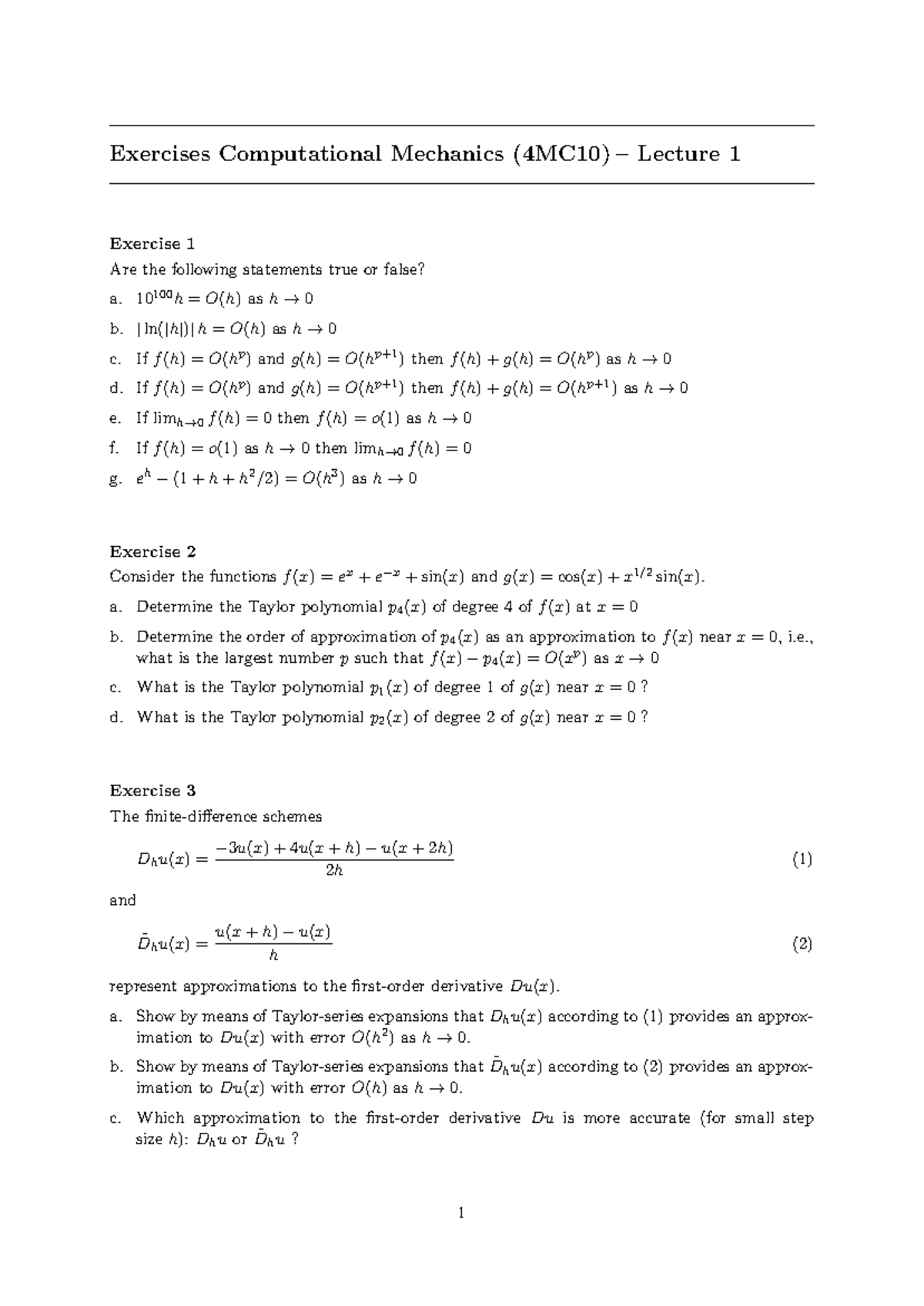 Computational Mechanics (4MC10) – Lecture 1 Exercises and Solutions ...