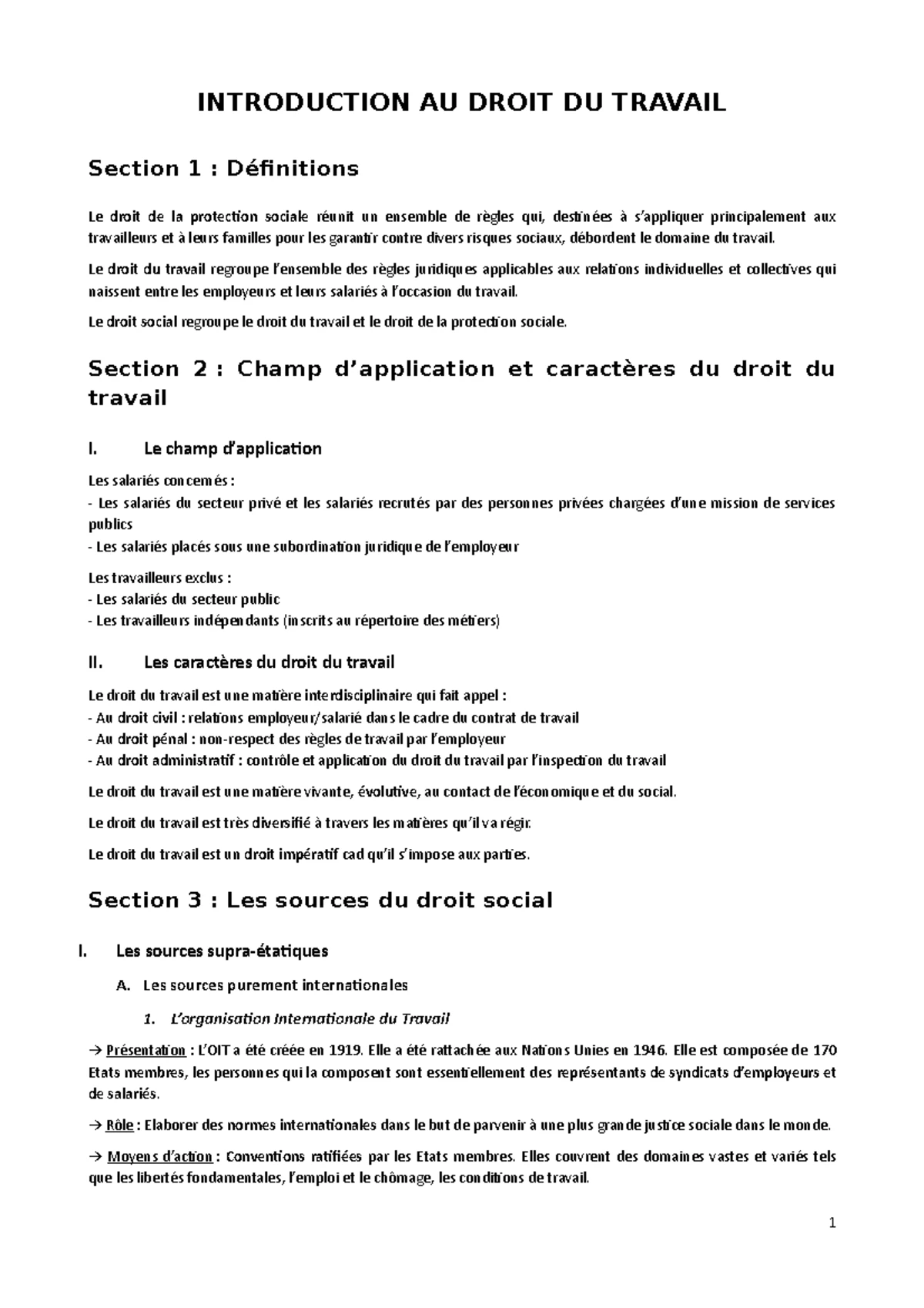 Cours de droit du travail - Par M. Y. Bodian, FSJP/UCAD - Studocu