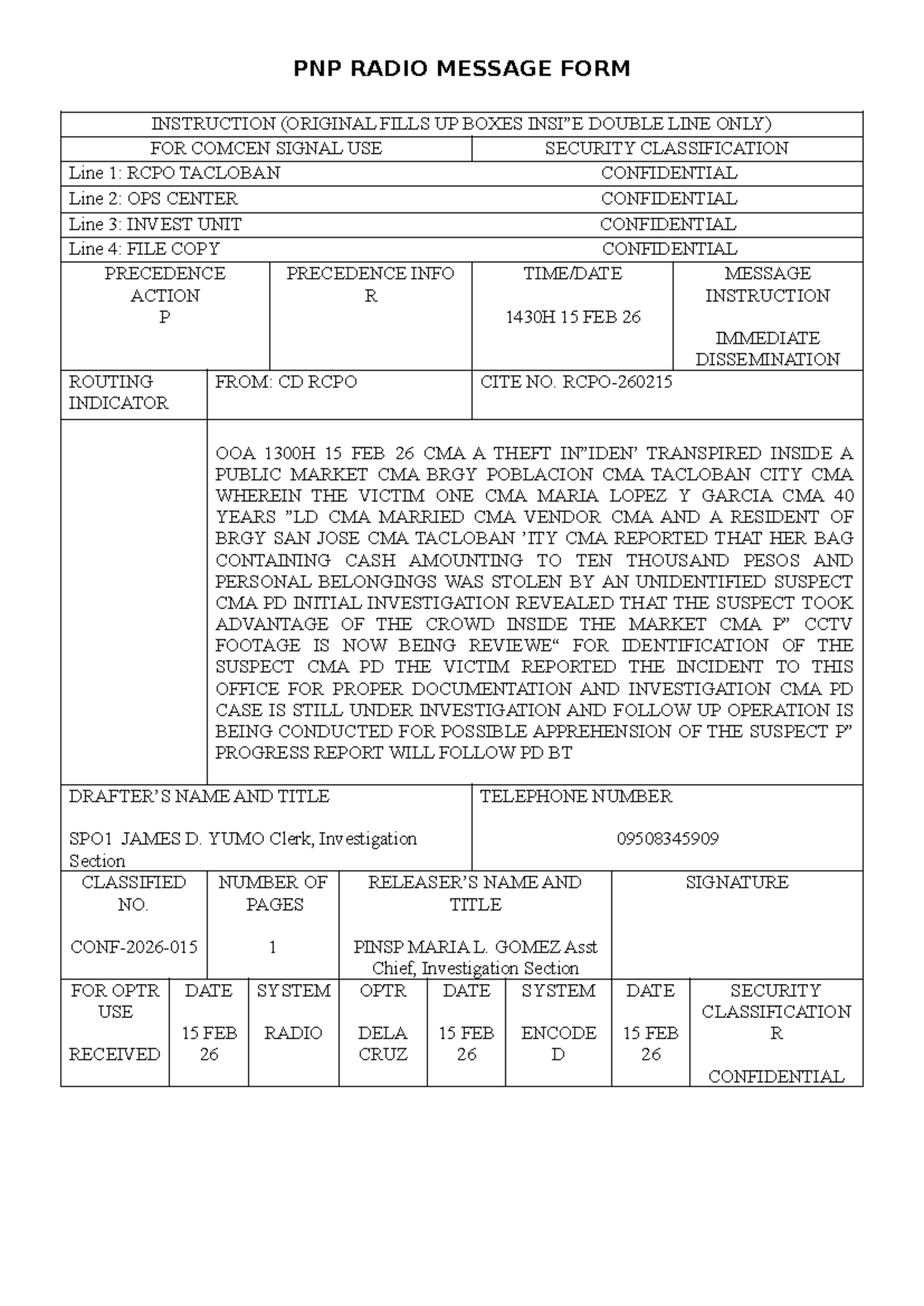 Appendix D - Crim 6: PNP Radio Message Form Instructions - Studocu