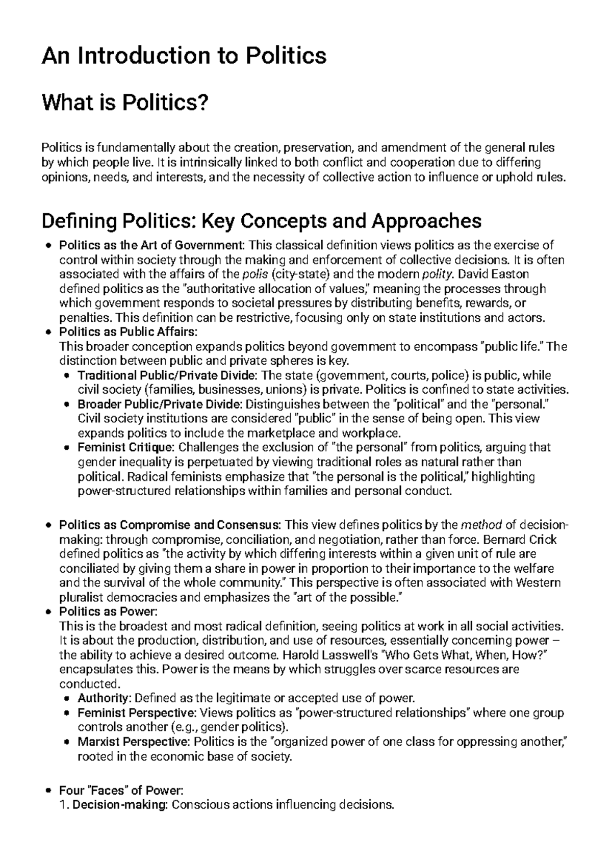 Politics Study Guide: Key Concepts and Theories - PTO - Studocu