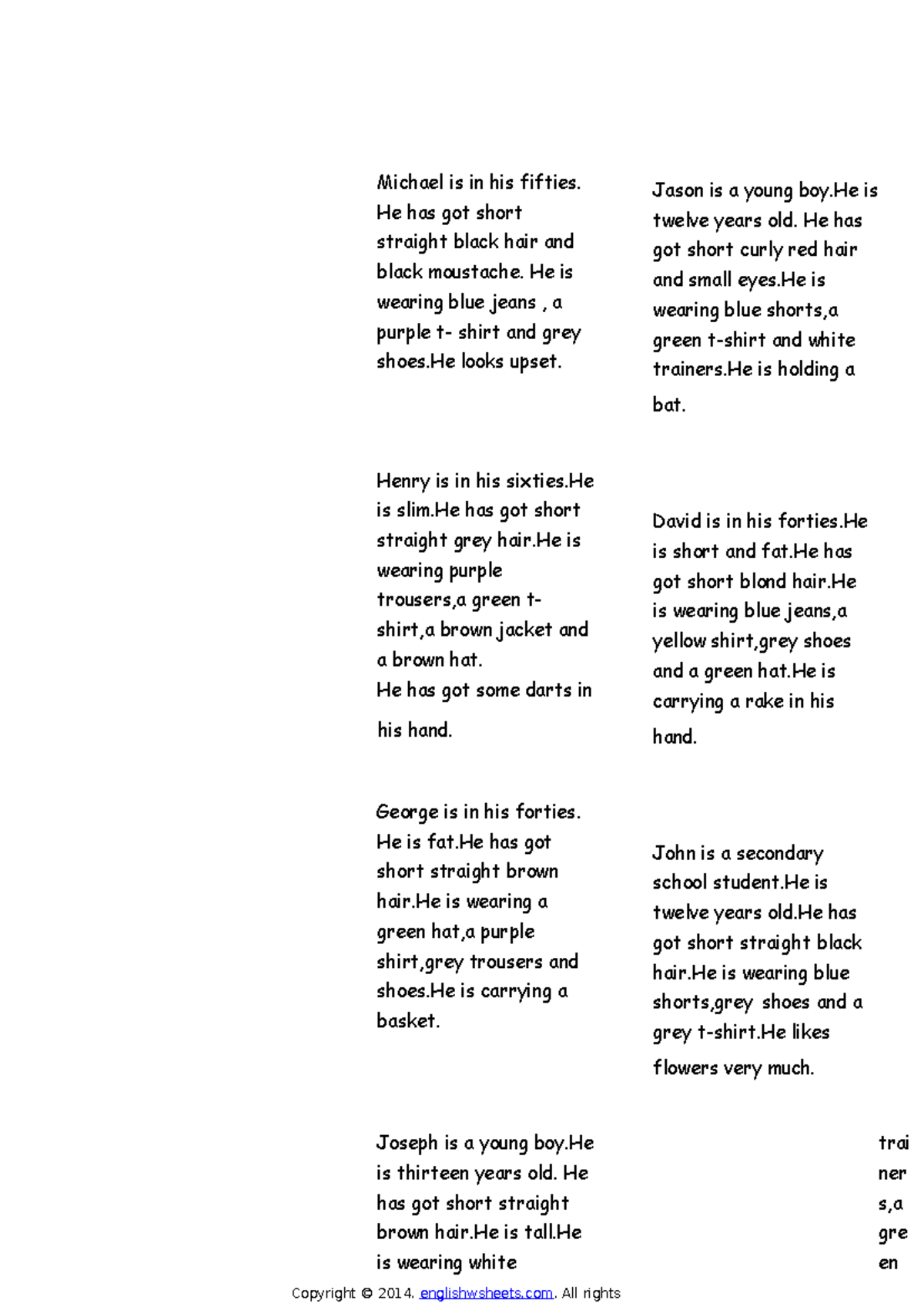 ESL Matching Exercise: Describing People Worksheet - Studocu