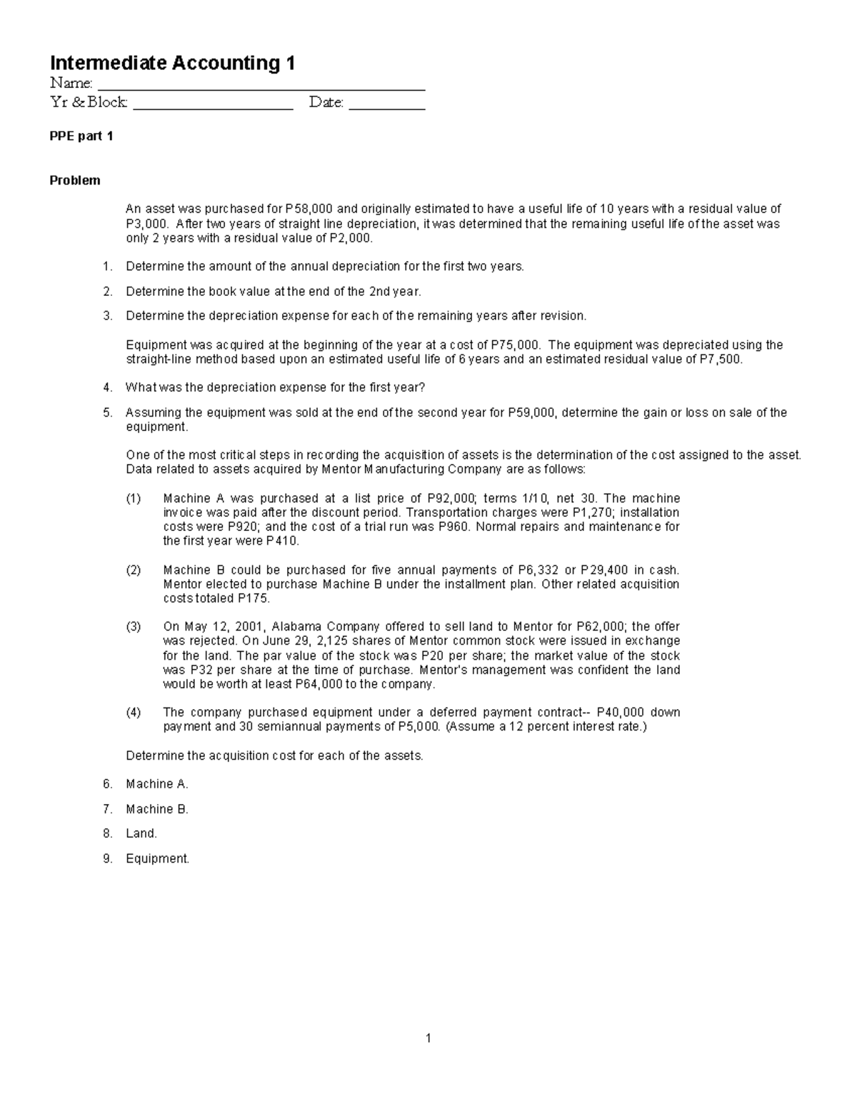IA1 Class Activity 01: PPE Depreciation & Acquisition Costs Analysis ...