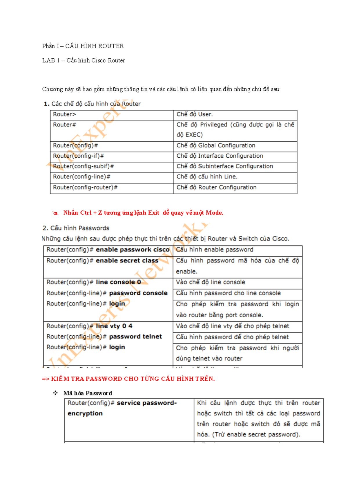LAB 1 CAU HINH Router - 12586 - Phần I – CẤU HÌNH ROUTER LAB 1 – Cấu ...