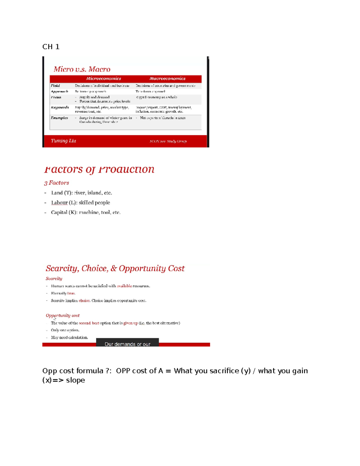 Micro 2025 - econ 201 ch 1-5 - CH 1 Opp cost formula ?: OPP cost of A ...