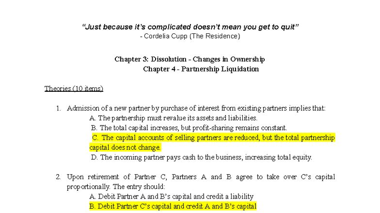FAR2L34 Chapter 3 & 4: Partnership Liquidation & Changes in Ownership ...