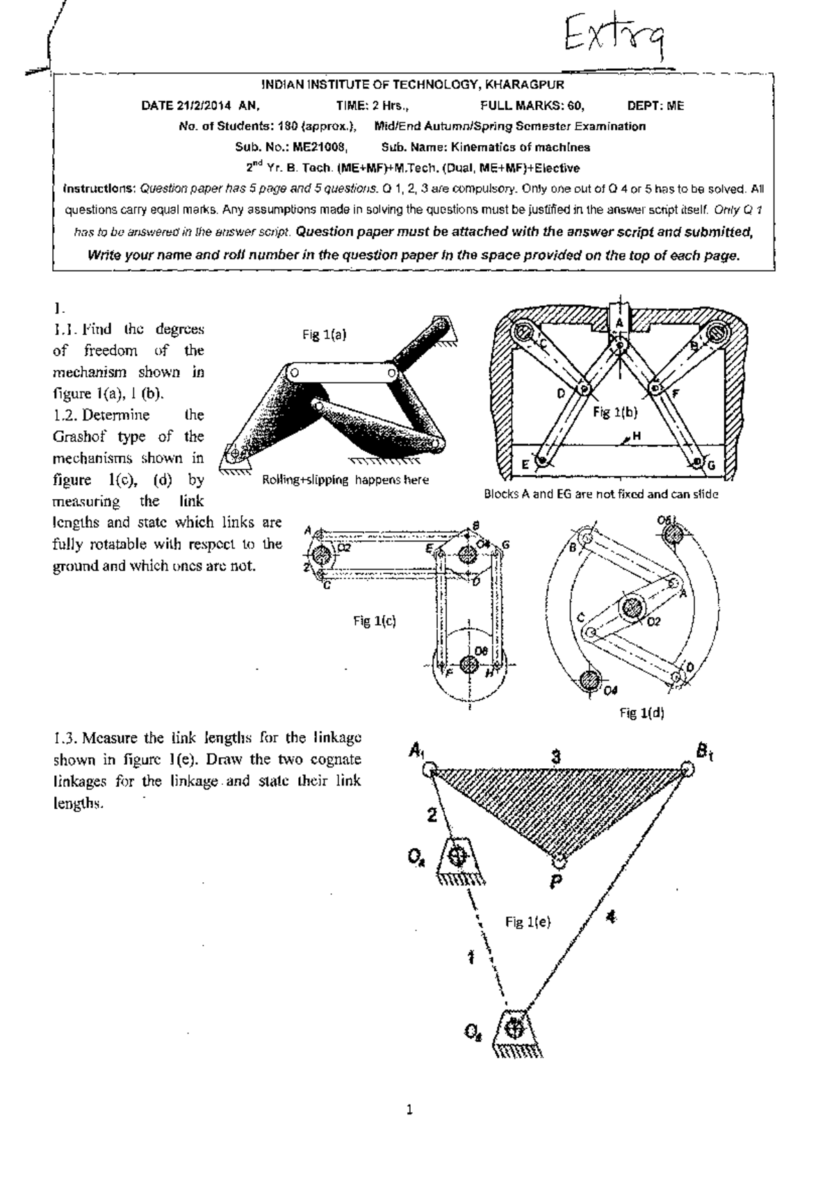 ME21008 Midterm Exam: Kinematics of Machines - Spring 2014 - Studocu