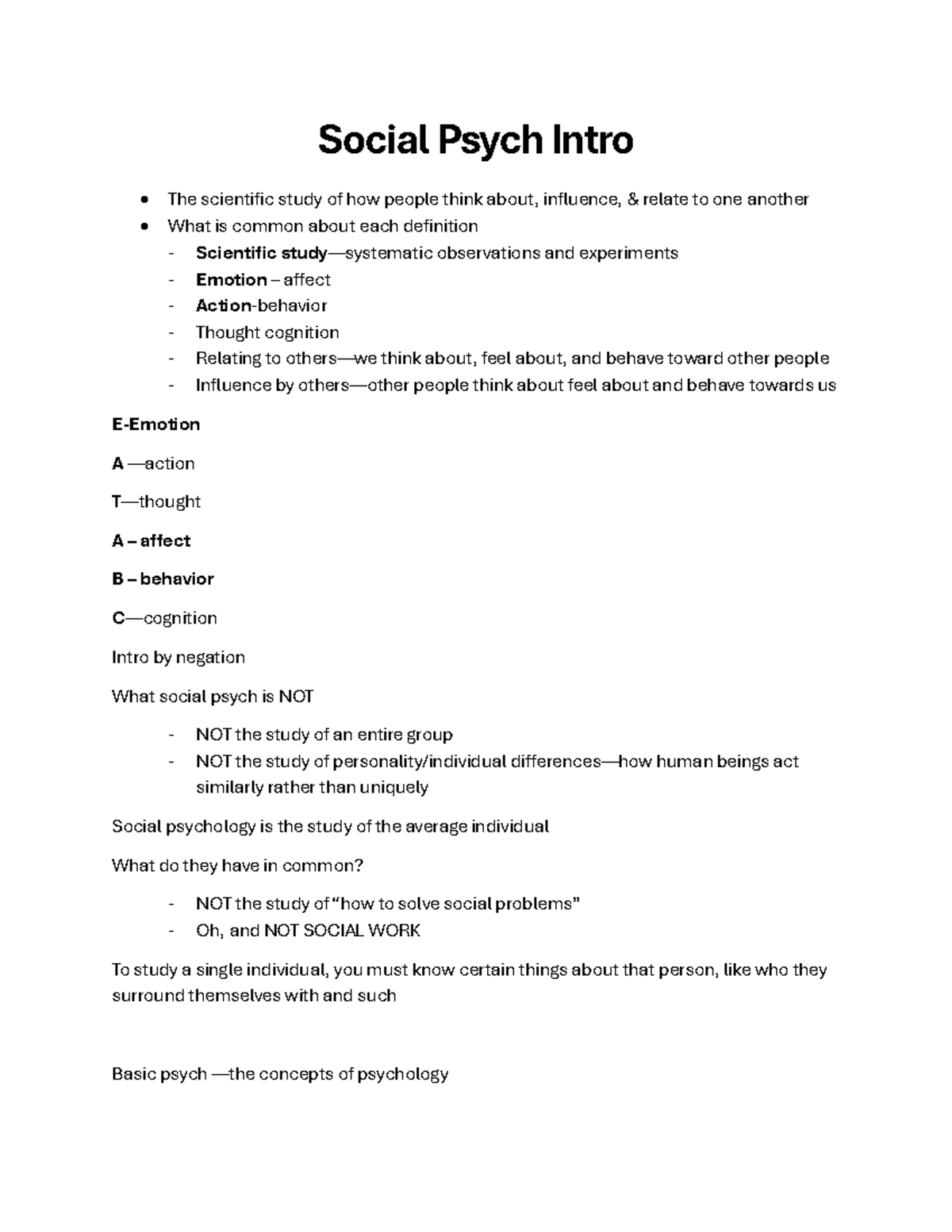 Social Psychology Intro Lecture Notes - Studocu