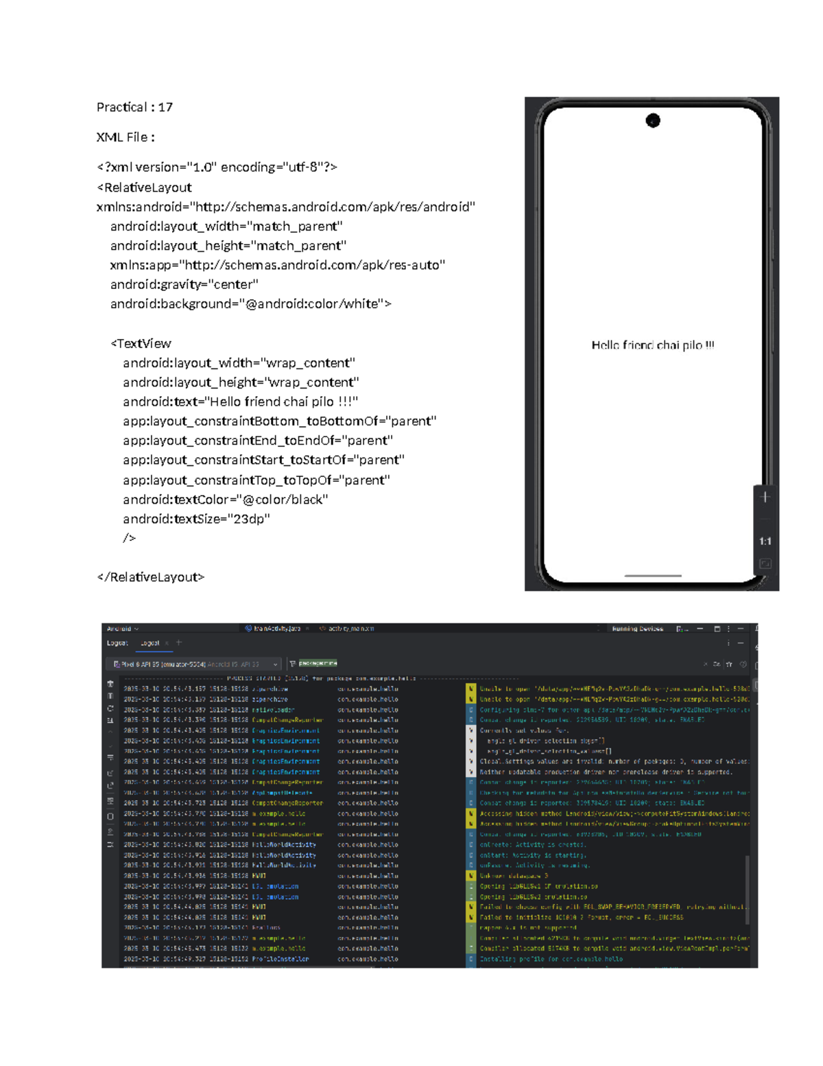 Practical 17 and 15 - XML & Java Code Examples for Android Development ...