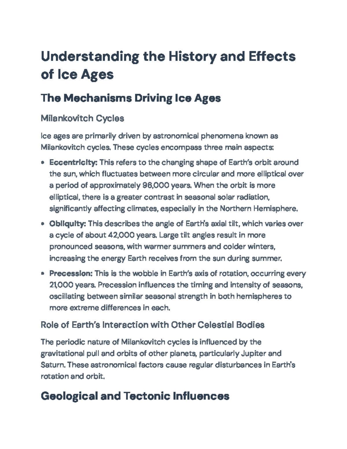 Understanding Ice Ages: Mechanisms, Climate Effects, and Biodiversity ...