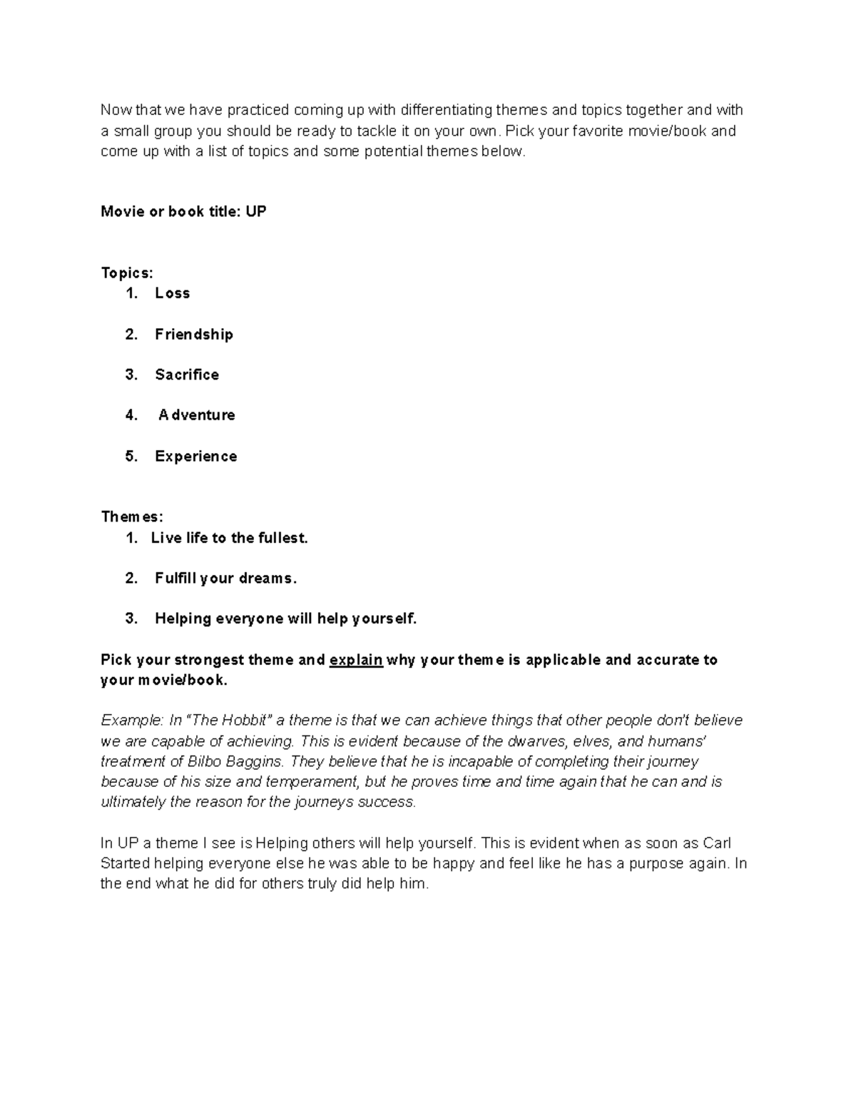 Copy of Topic vs Theme Individual Activity - Now that we have practiced ...