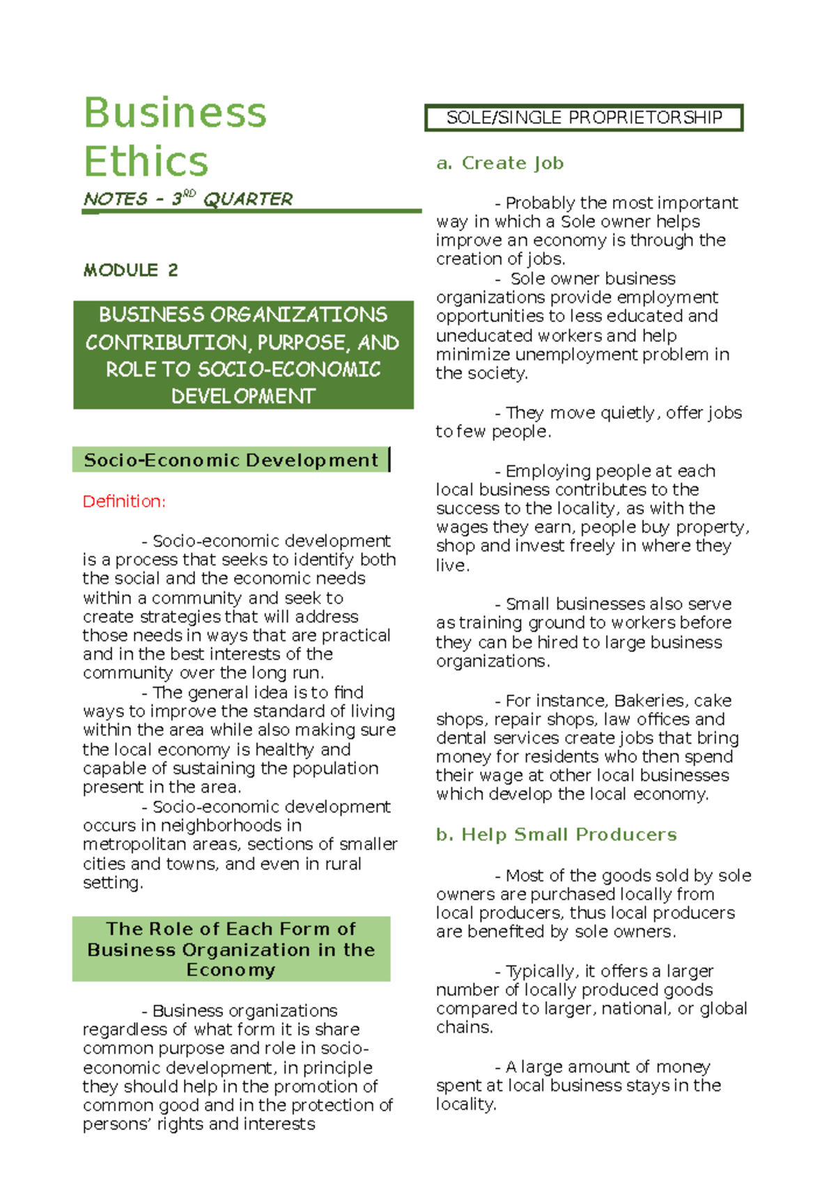 BUS 101: Business Ethics Notes for 3rd Quarter Module 2 - Studocu