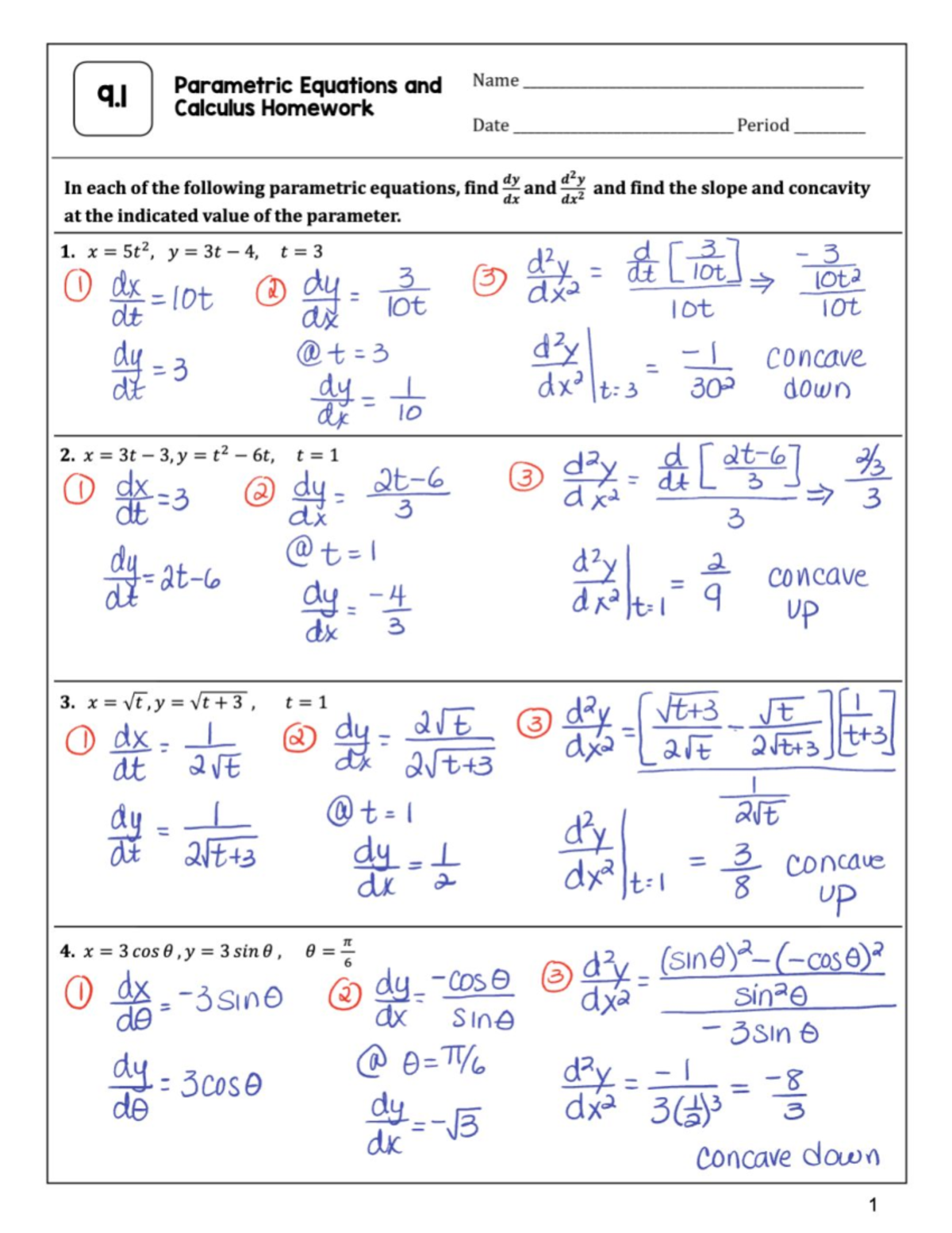 9.1 Parametric Equations &amp; Calculus Homework Analysis - Studocu