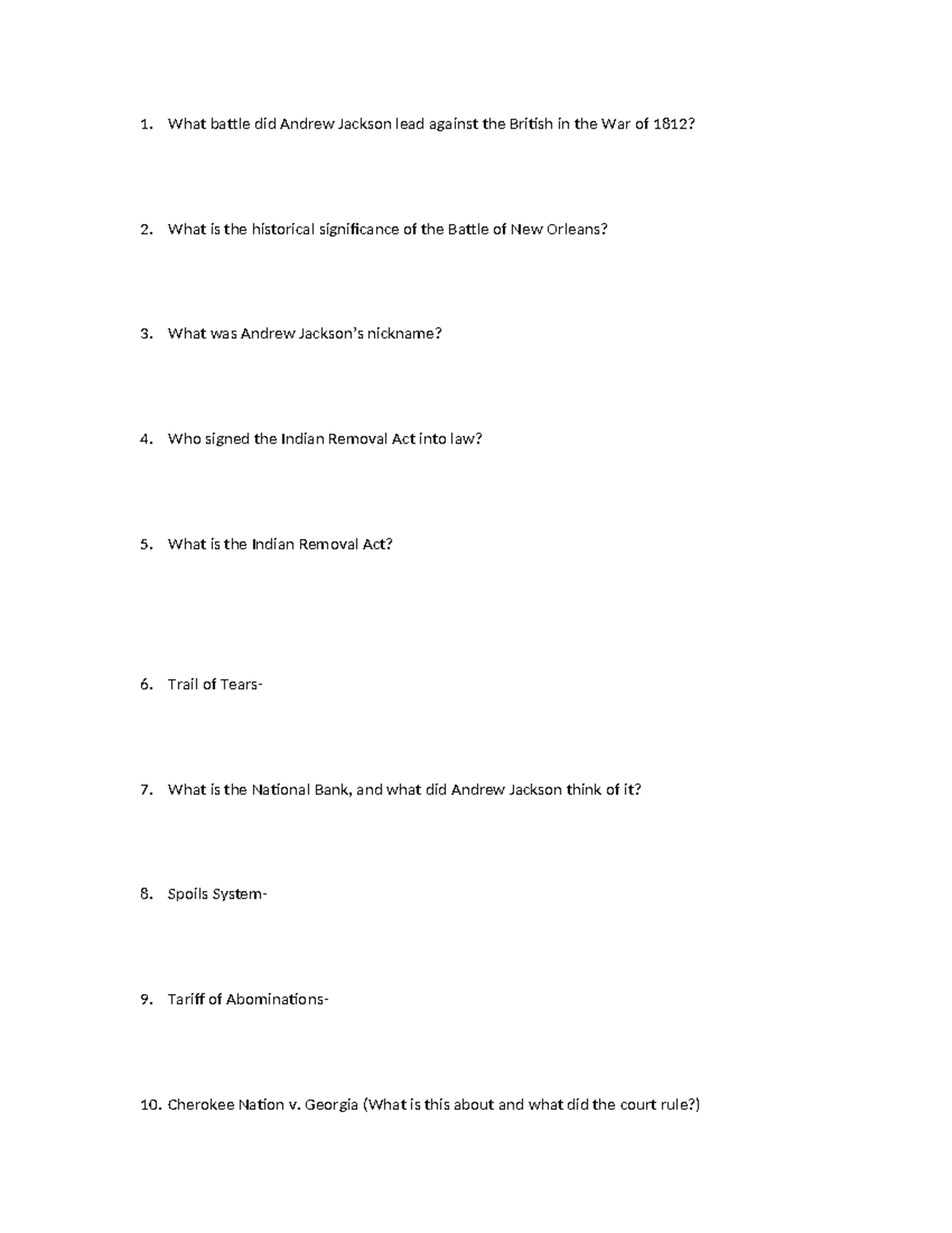 Age of Jackson Study Guide: Key Battles & Policies - Studocu
