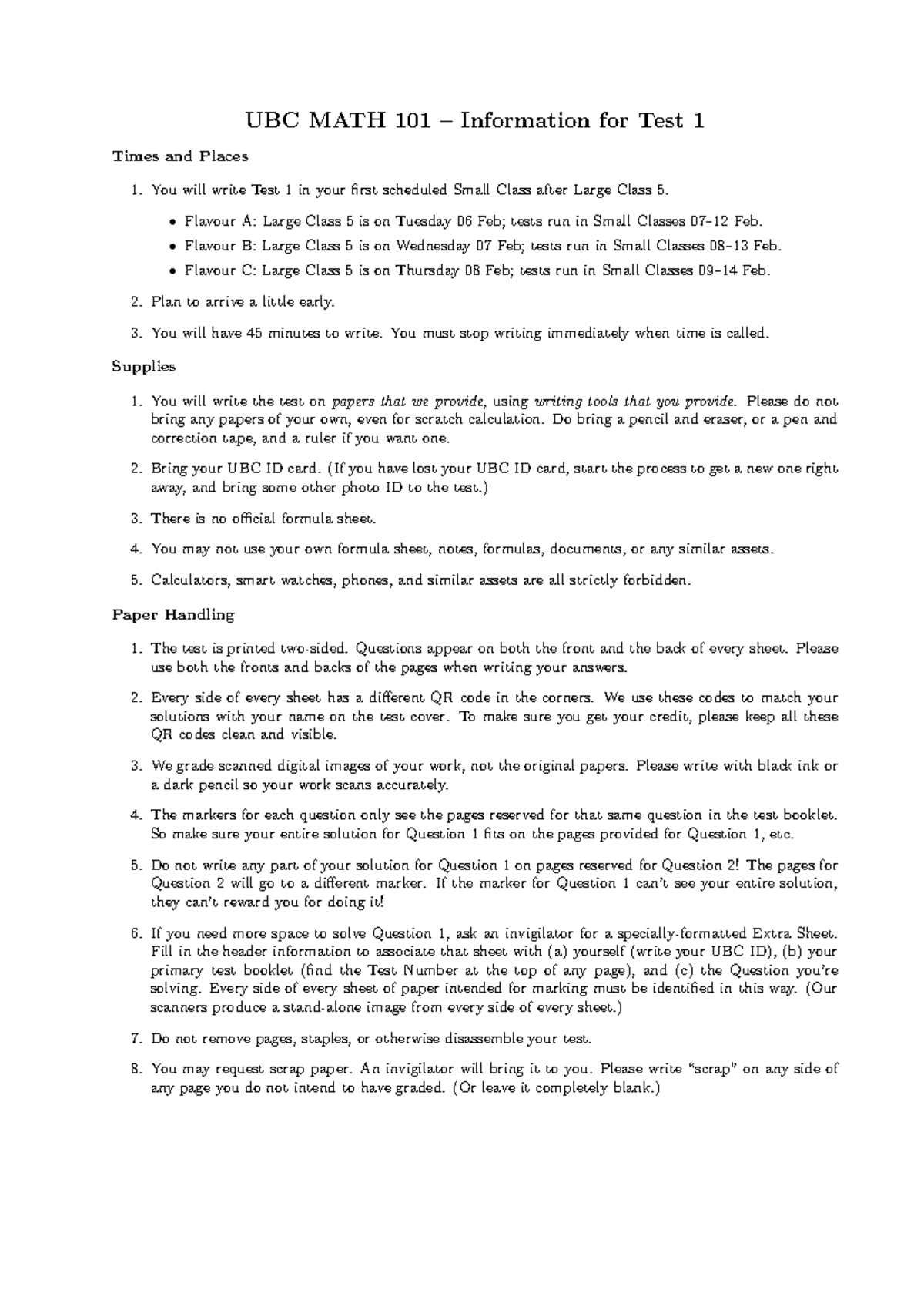 MATH101 - Test 1 Solutions and Guidelines for Preparation - Studocu