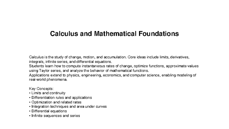 Calculus and Mathematical Foundations - Calculus and Mathematical ...