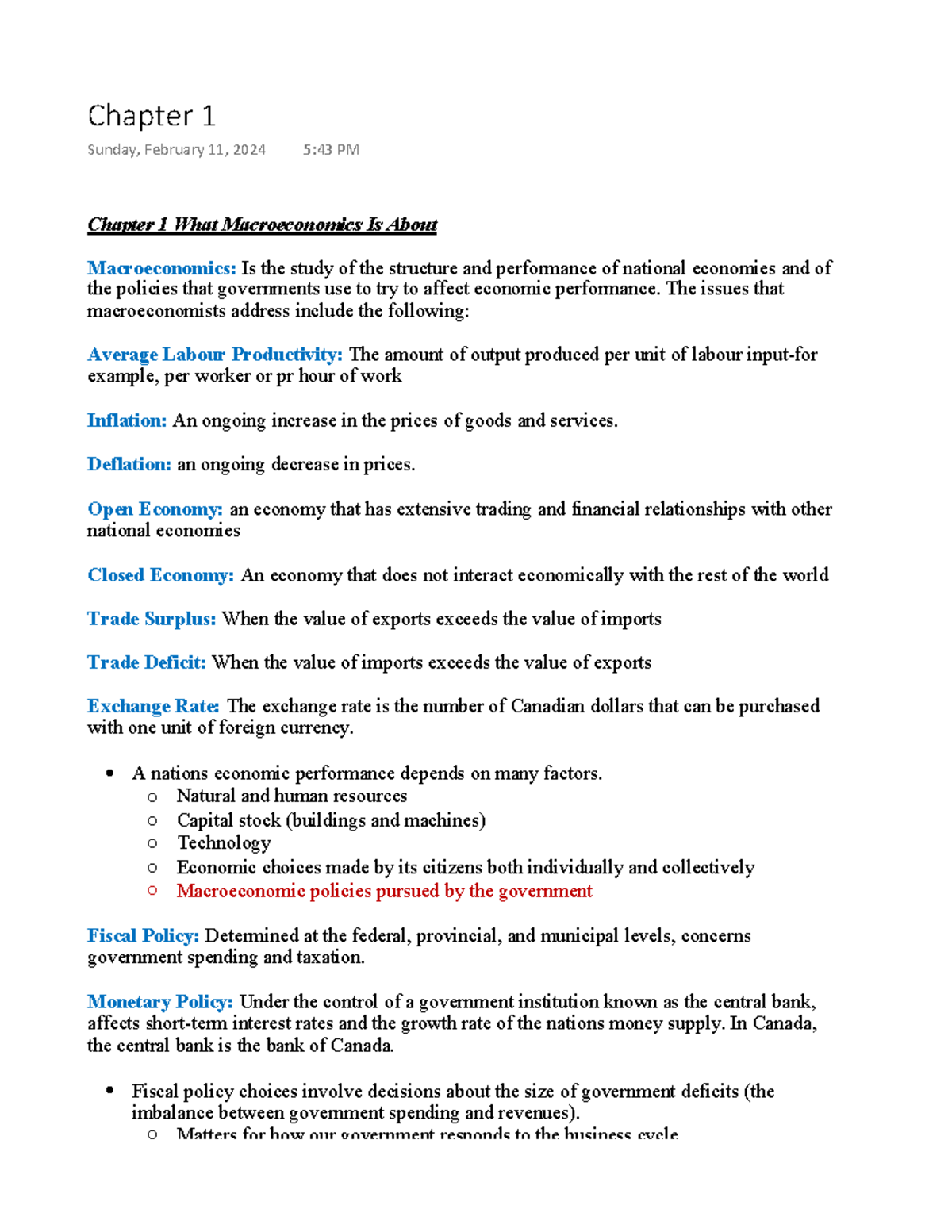 Macroeconomics Overview: Key Concepts and Tools (Course Code: NOTE B ...