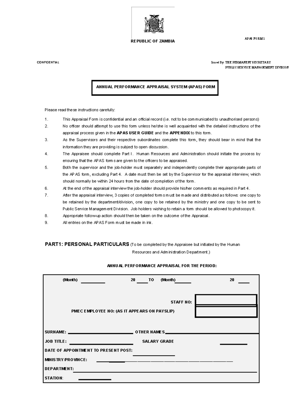 APAS FORM 1: Annual Performance Appraisal System Guidelines - Studocu