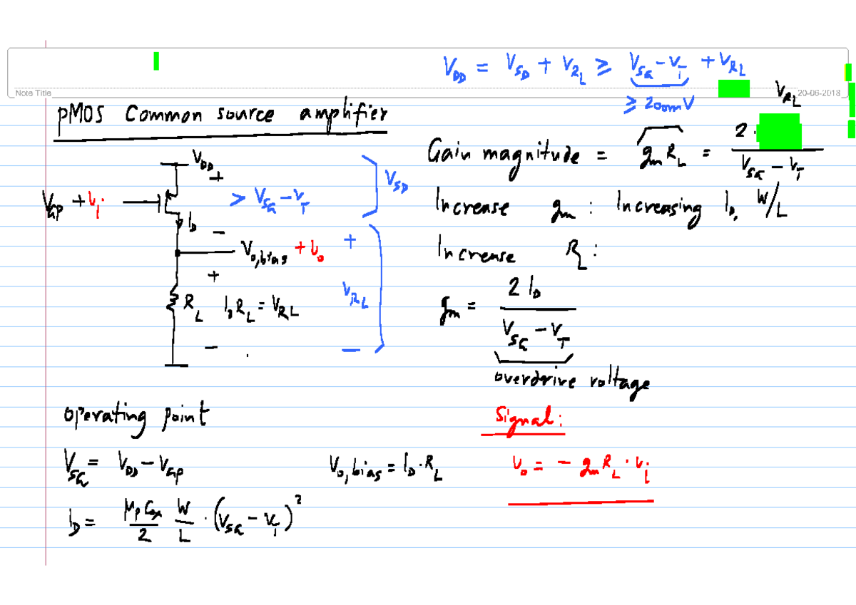 Analog Circuits W09 - PMOS Common Source Amplifier Notes - Studocu