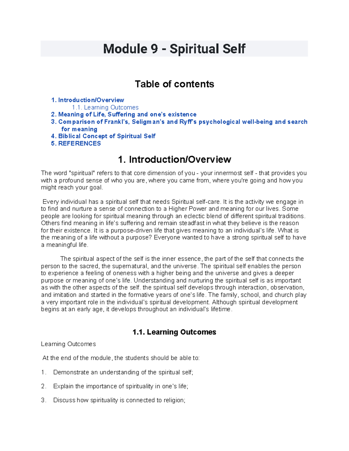 UTS Module 9: Understanding the Spiritual Self and Its Meanings - Studocu