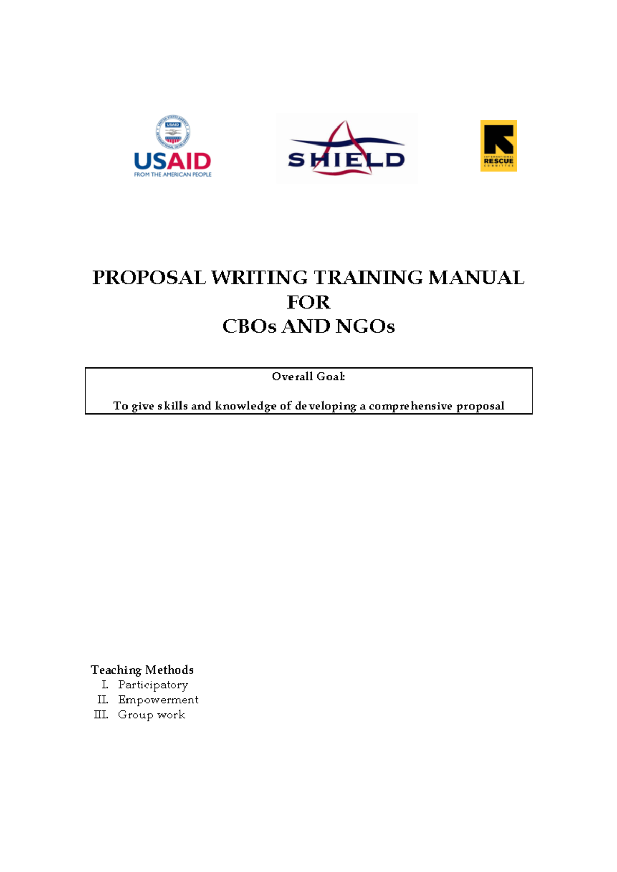 Proposal Writing Training Manual for CBOs and NGOs: A Comprehensive ...