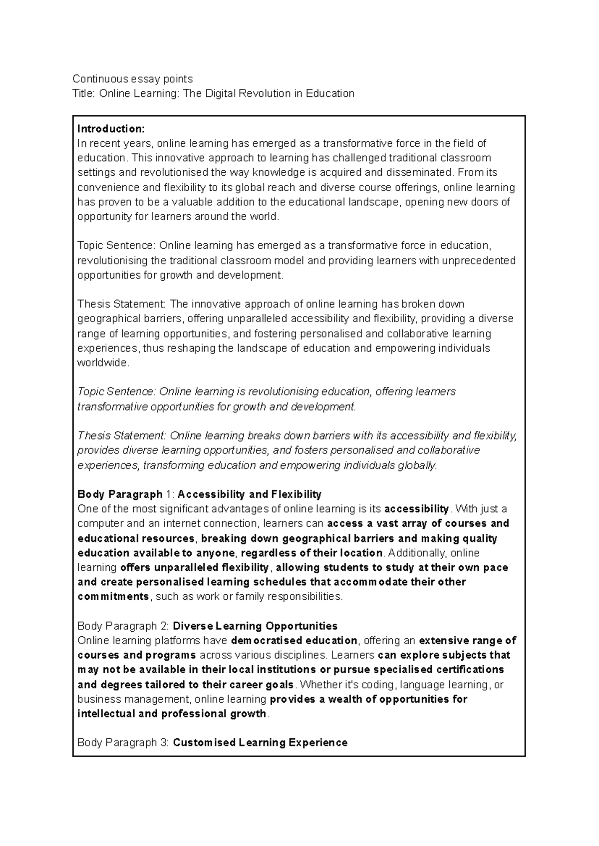 Continuous Essay Points LCM201: Digital Revolution in Education - Studocu