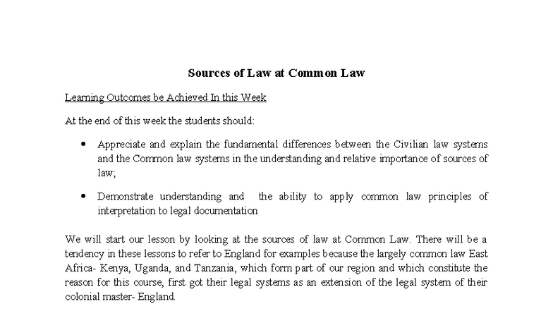 Sources of Law at Common Law: Key Learning Outcomes - Studocu
