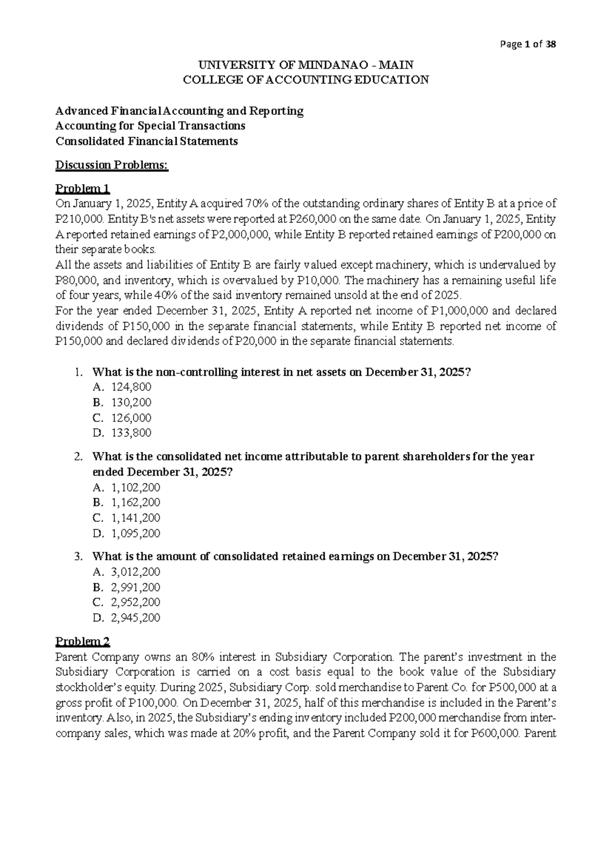 Advanced Financial Accounting (ACCT 301) - Consolidated Workbook Notes ...