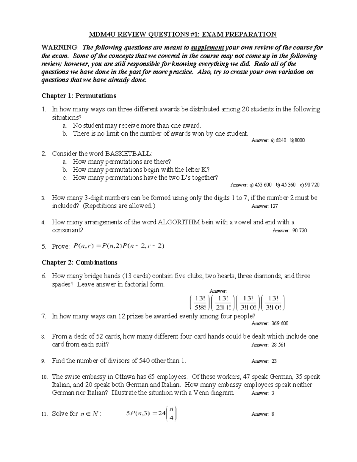 MDM4U Final Exam Review Questions and Practice Problems - Studocu
