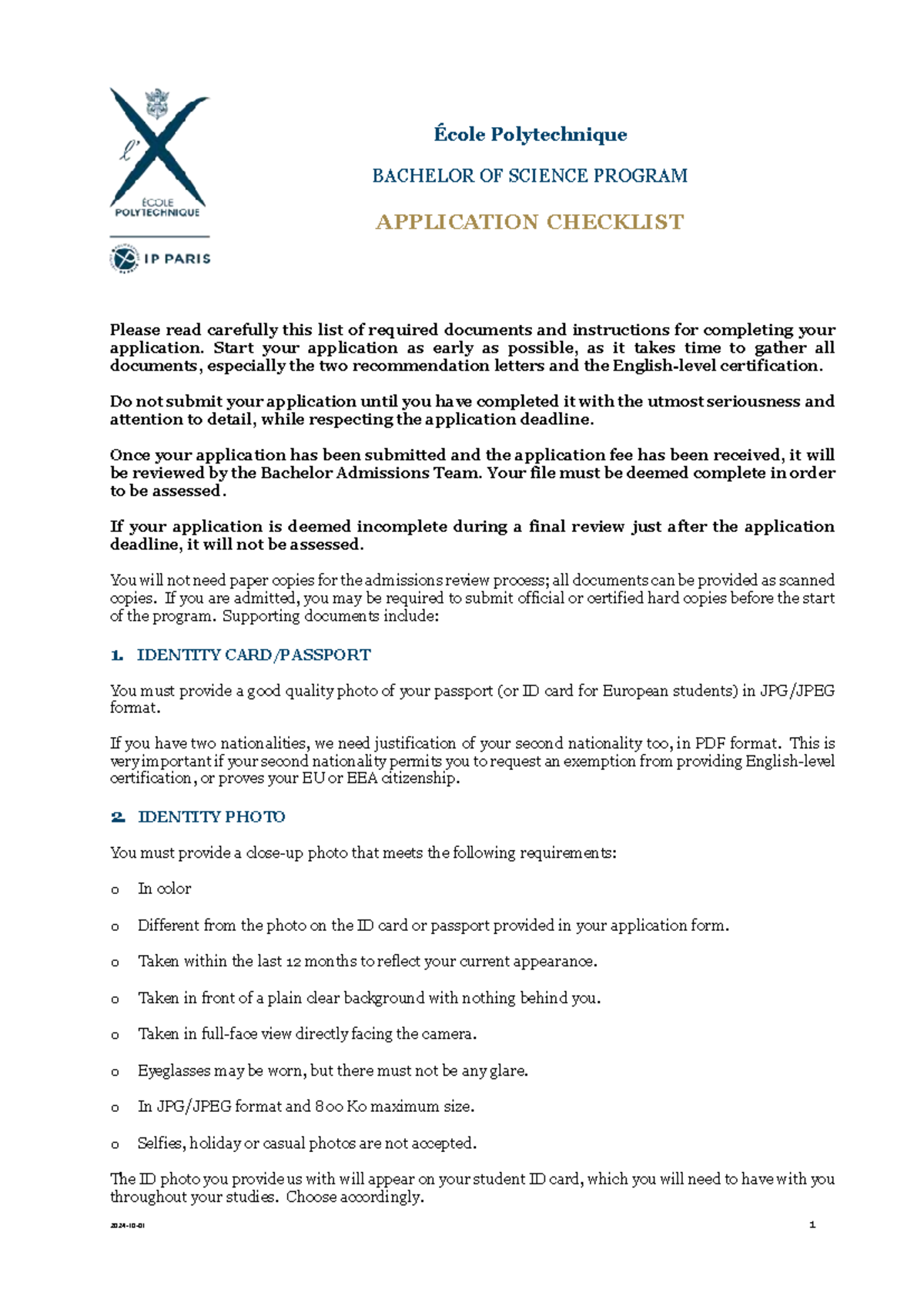 Application checklist - École Polytechnique BACHELOR OF SCIENCE PROGRAM ...