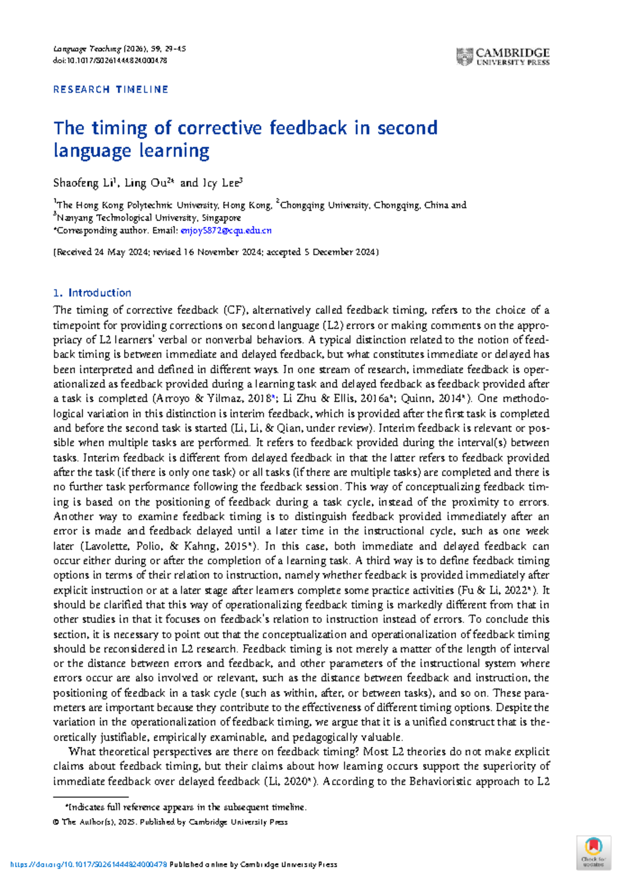 The Timing of Corrective Feedback in Second Language Learning (2026 ...