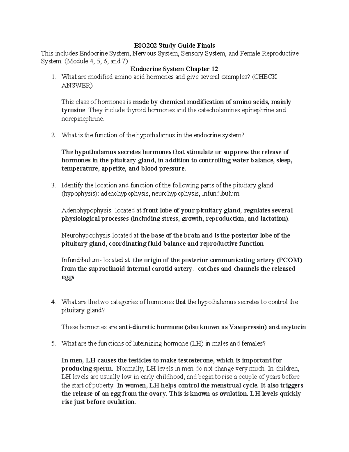 BIO202 A&P II Final Study Guide: Key Concepts on Body Systems - Studocu