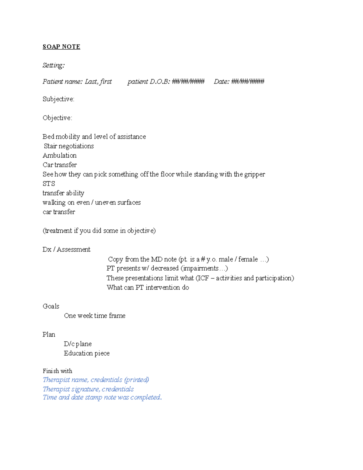 SOAP Note Template for Patient Assessment and Intervention - Studocu