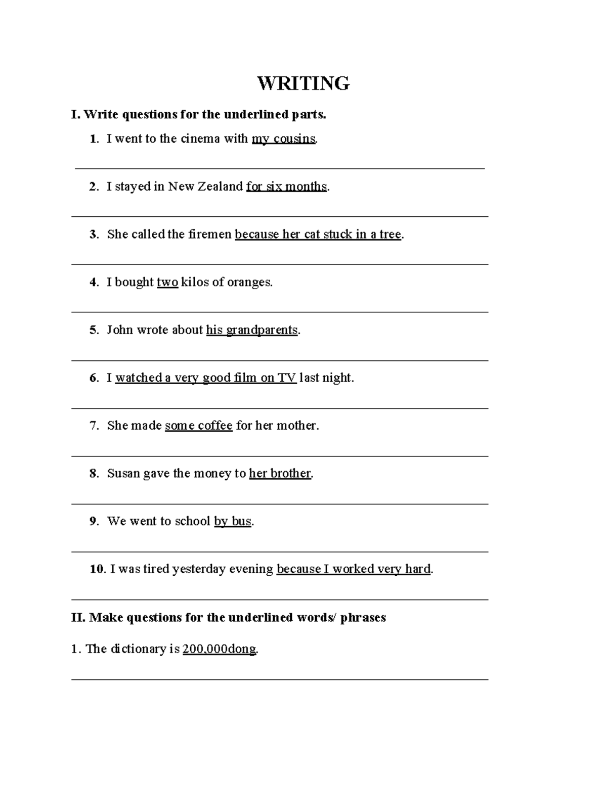 Question Writing Exercise - English Language Skills (ESL 101) - Studocu