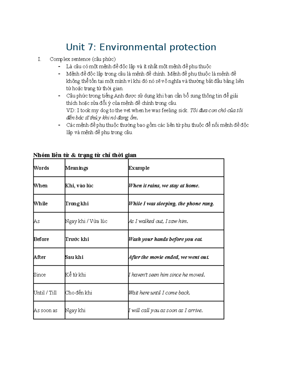 Unit 7: Environmental Protection - Complex Sentences and Grammar Review ...