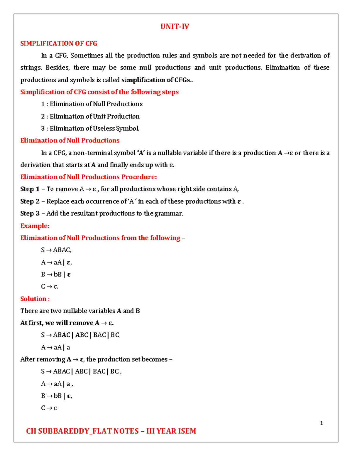 Simplification of Context-Free Grammars (CFG) - CH SUBBAREDDY_FLAT ...